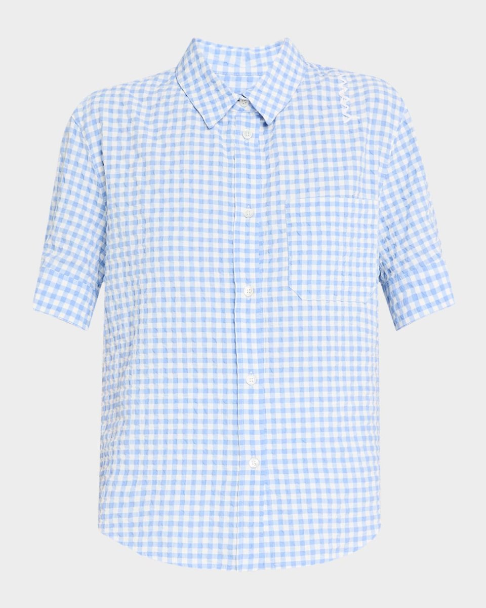Gingham Seersucker Short-Sleeve Button-Down Shirt